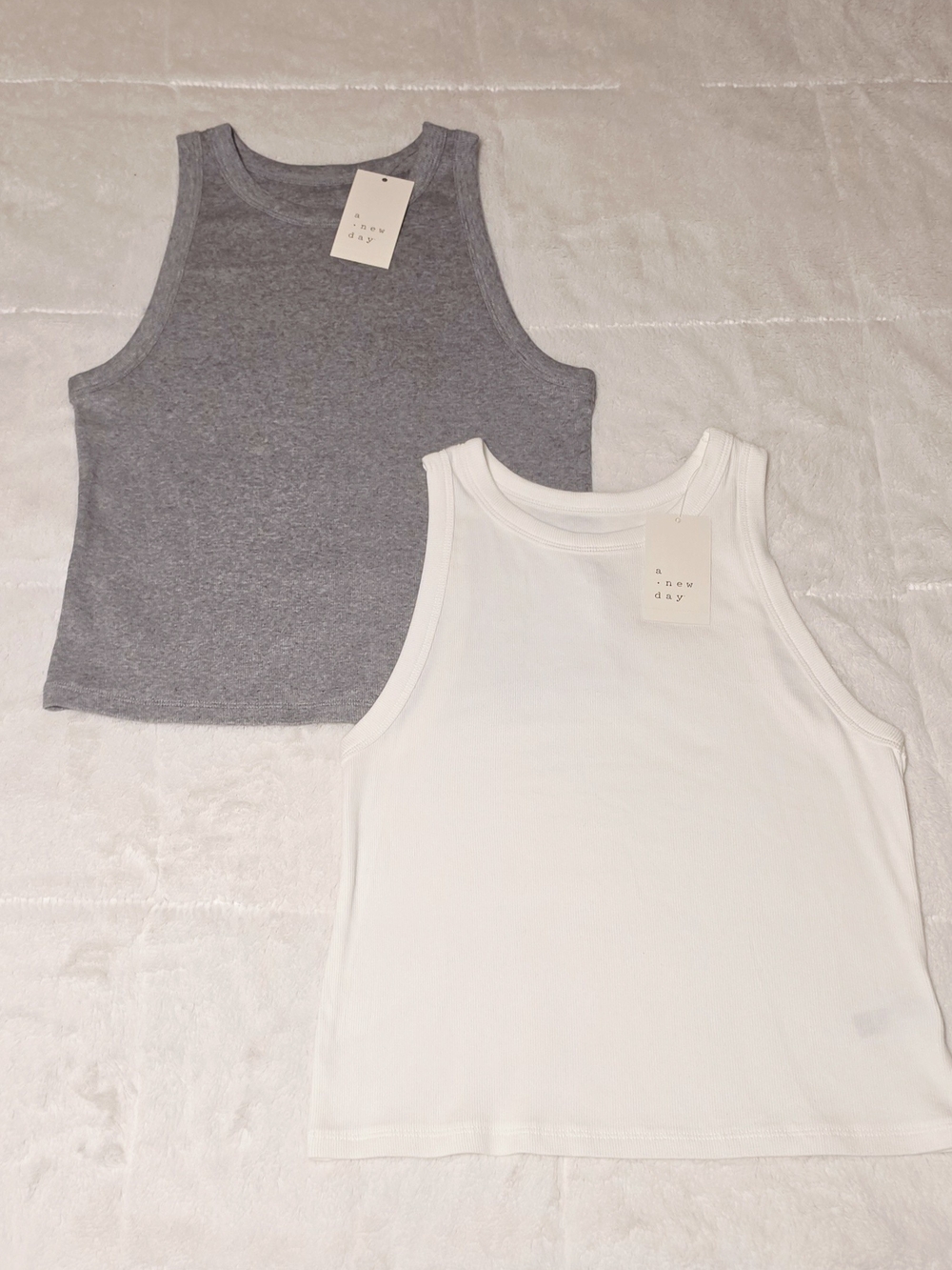 a new day Gray and White Ribbed Crop Tank Tops (TC146/147)